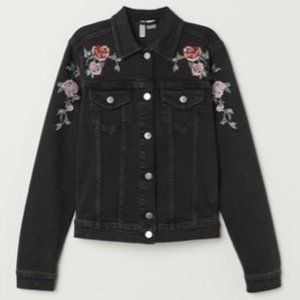 DONATED Divided by H&M Black Denim/Embroidered Roses Jacket
